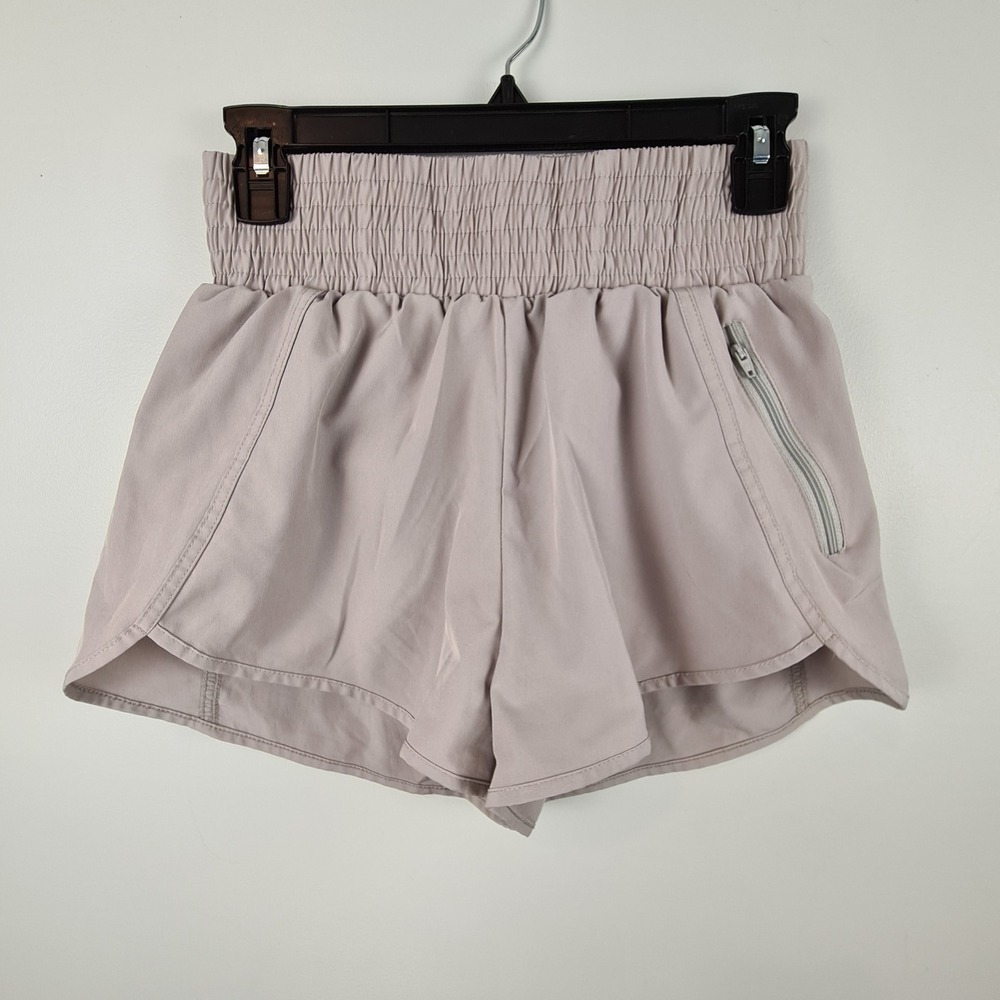 B Baleaf Womens High Waisted Smocked Running Shorts Mauve Taupe Size Small
